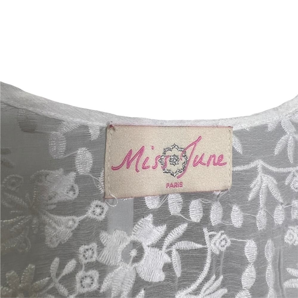 Miss June Blouse Womens 10 White Embroidered Boho Tassel Lantern Sleeve Top - Picture 7 of 8